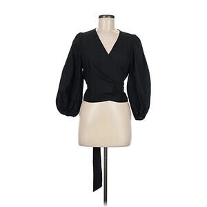 Banana Republic Organic Cotton Black Balloon Puff Sleeve Wrap Top Women's Size M